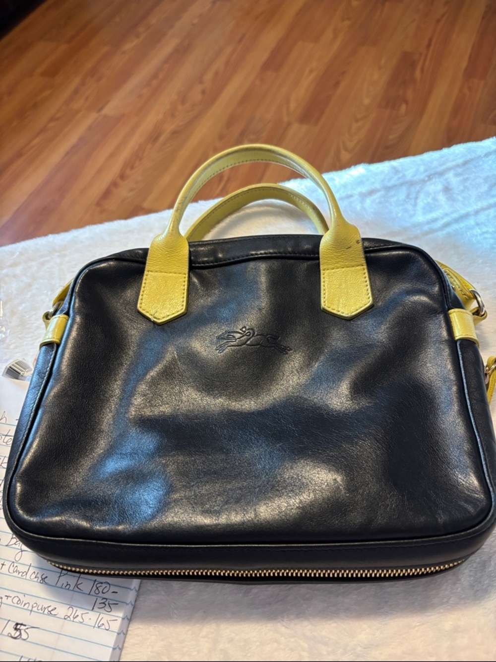 Longchamp Black Bag with Yellow Handles